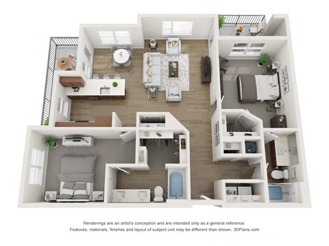 a 1 bedroom floorplan is shown in this rendering